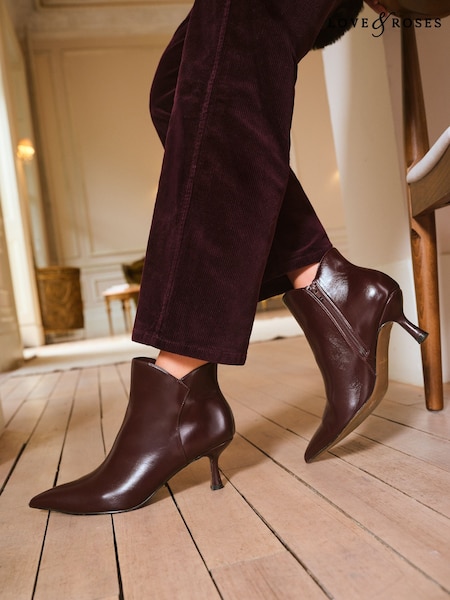 Love & Roses Burgundy Red Faux Leather Kitten Heel Point Toe Smart Ankle Boots (H51276) | £49