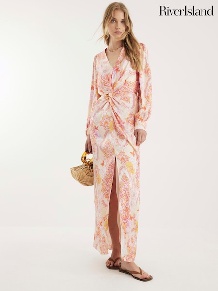 River Island Pink Twist Front Maxi Dress (H51346) | £59