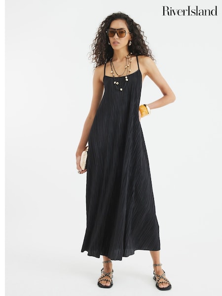 River Island Black Plisse Trim Maxi Dress (H51347) | £0