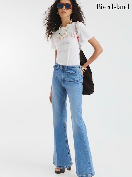 River Island Blue High Rise Relaxed Flare Jeans (H51349) | £57