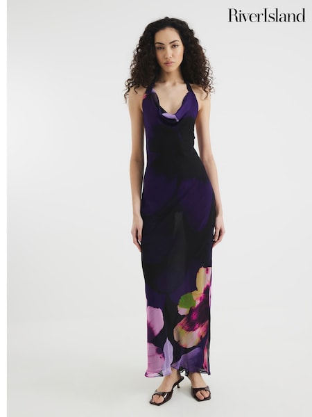 River Island Purple Halter Tie Maxi Dress (H51351) | £51