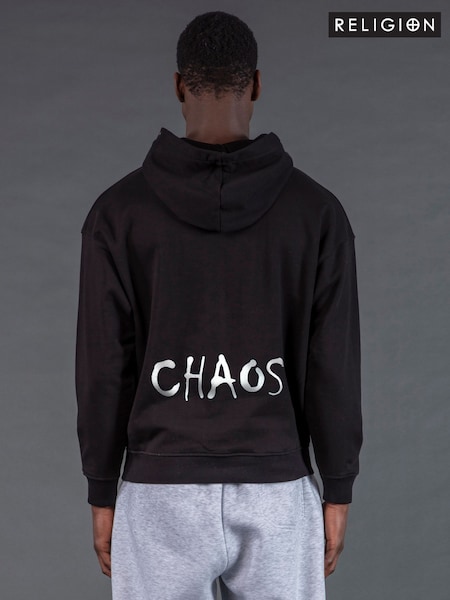 Religion Black Embroidered Chaos 100% Cotton Hoodie (H51412) | £65