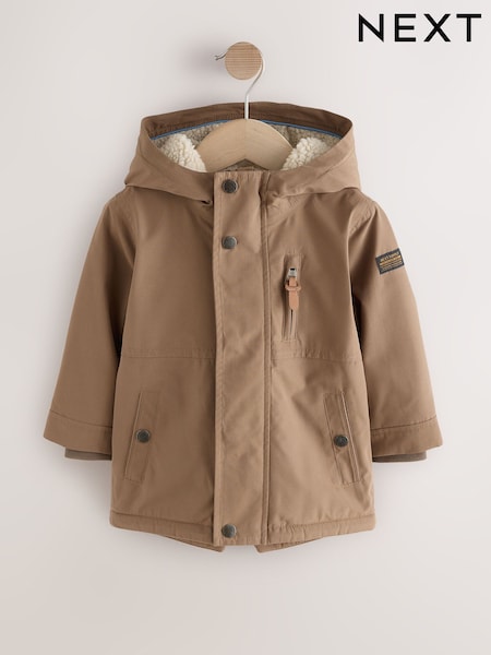 Brown Waterproof Borg Lined Parka Coat (3mths-7yrs) (H51451) | £28 - £32
