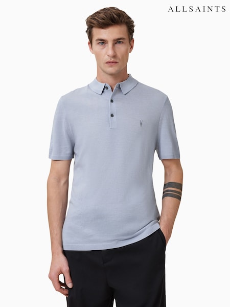 AllSaints Blue Light Mode Merino Polo Shirt (H51580) | £95