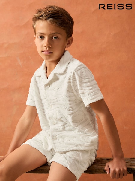 Reiss White Emil 3-9 yrs Smiley World Wave Texture Shirt (H51584) | £42