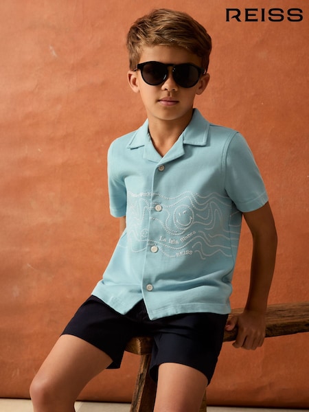 Reiss Sky Blue Sol 9-13 yrs Smiley World Embroidered Shirt (H51597) | £46