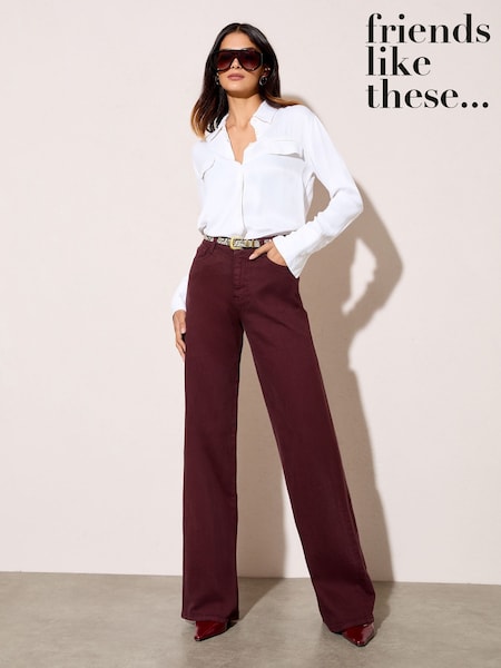 Friends Like These X Lucy Mecklenburgh Burgundy Red Everyday Wide Leg Jeans (H51681) | £38
