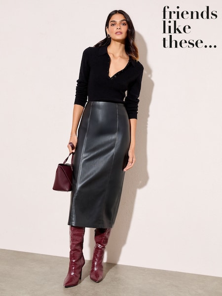 Friends Like These Black Faux Leather Pencil Skirt (H51706) | £36