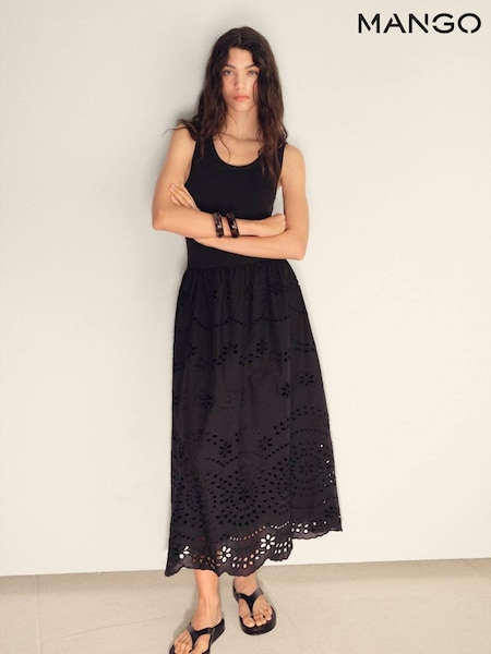 Mango Black 2 In 1 Embroidered Jersey Maxi Dress (H51729) | £46