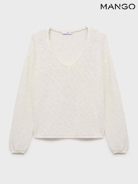 Mango White V-Neck Lightweight Jumper (H51741) | £36