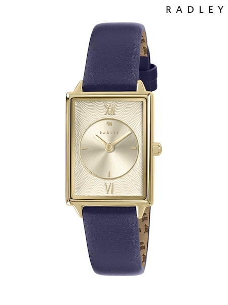 Radley Gold Tone Rectangular 24mm Ink Leather Strap Watch (H51829) | £80