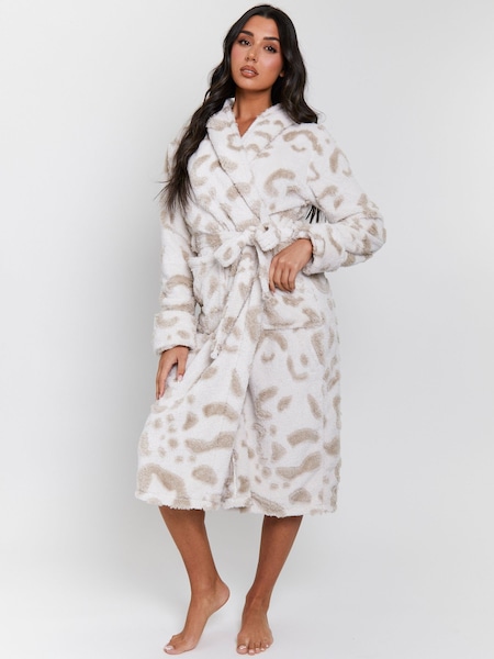 Loungeable Animal Print Leopard Print Cutwork Maxi Dressing Gown (H51838) | £36