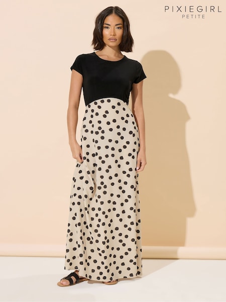 PixieGirl Petite Black Spot Mix Maxi Dress (H51948) | £35