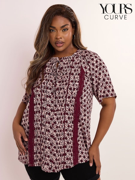 Yours Curve Pink Short Sleeve Boho Pintuck Blouse (H51950) | £29
