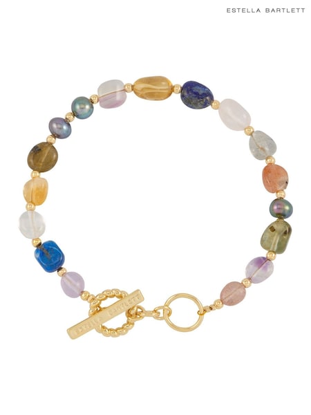 Estella Bartlett Gold Tone Multi Beaded T Bar Bracelet (H52012) | £45