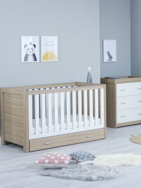 Babymore Oak White 2 Piece Luno Furniture Set with Drawer (H52039) | £530
