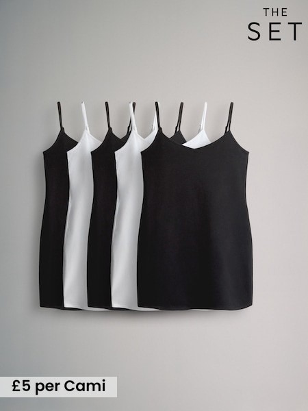 The Set Black/White 5 Pack Longline Cami Vest with Adjustable Straps (H52070) | £21