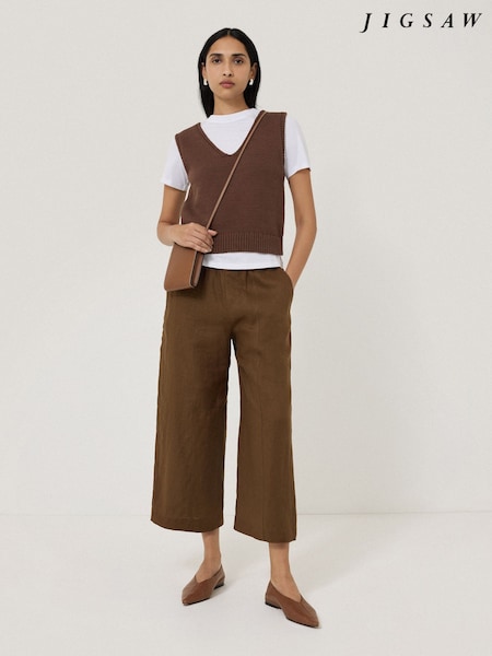 Jigsaw Brown Relaxed Mara 100% Linen Trousers (H52130) | £145