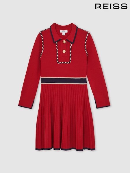 Reiss Red Freya Piped Knitted Skater Dress (H52158) | £80