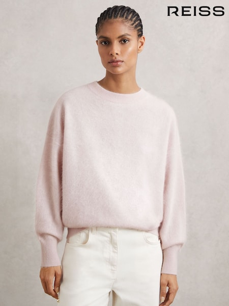 Reiss Pink Misha 100% Brushed Cashmere Crew Neck Jumper (H52168) | £250
