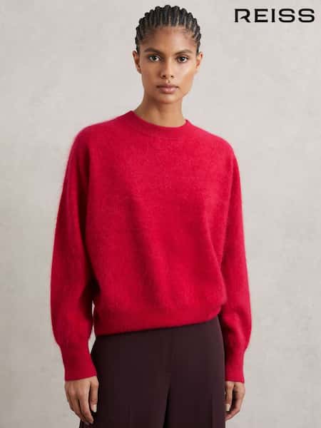 Reiss Red Misha Brushed Cashmere Crew Neck Jumper (H52180) | £250