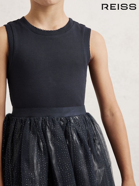 Reiss Navy Dahlia Knit-Bodice Tulle Dress (H52195) | £55
