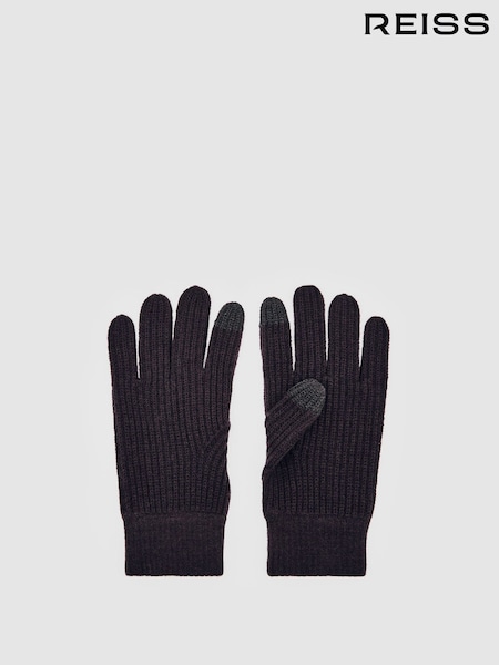 Reiss Chocolate Brown Lawson Ribbed-Merino Touchscreen Gloves (H52198) | £48