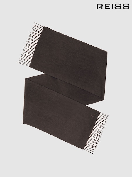 Reiss Chocolate Brown Picton Wool-Cashmere Script-Logo Scarf (H52211) | £58