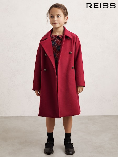 Reiss Red Mabel Wool-Blend Double-Breasted Coat (H52232) | £110