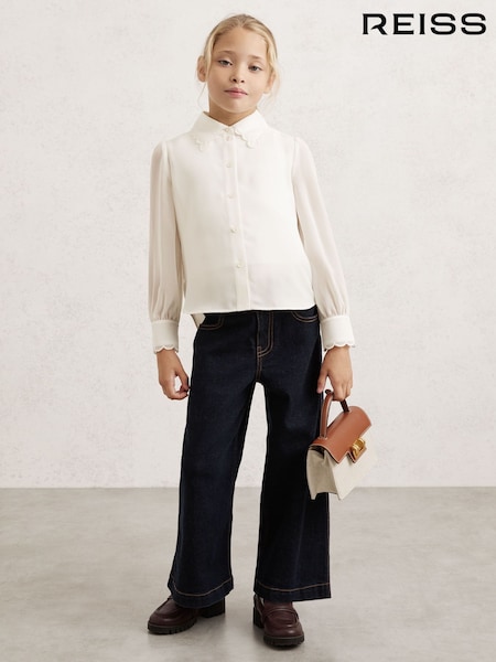Reiss Ivory Elia 9-13 yrs Scallop-Edge Button-Through Shirt (H52233) | £60
