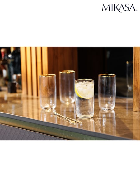 Mikasa Set of 4 Gold Sorrento Crystal Highball Cocktail Glass (H52267) | £22