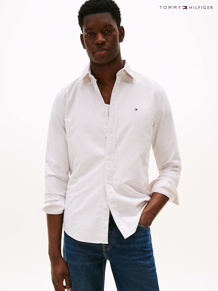 Tommy Hilfiger White Regular Fit Stripe Oxford Shirt (H52320) | £85