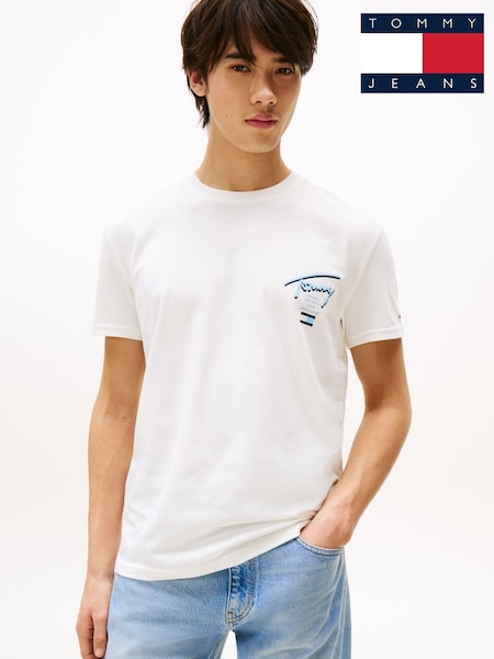 Tommy Jeans White Signature Back Logo Crew Neck T-Shirt (H52377) | £35