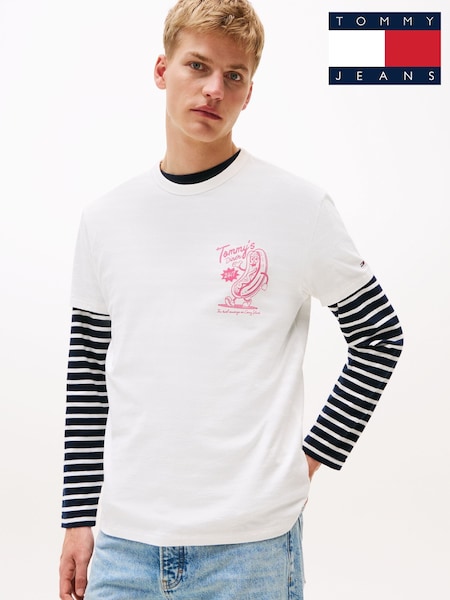 Tommy Jeans White Back Graphic Print Crew Neck T-Shirt (H52380) | £40
