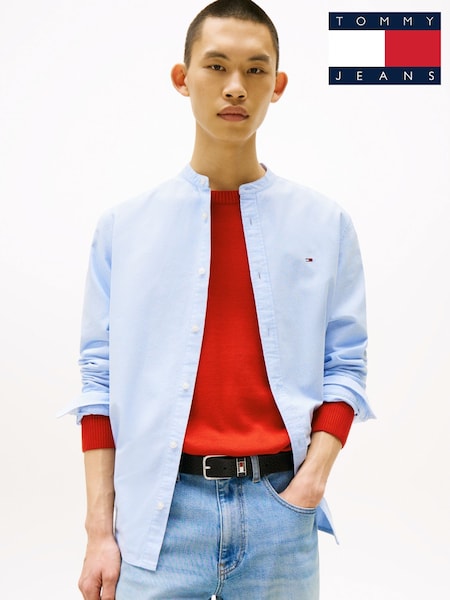 Tommy Jeans Blue Regular Fit Band Collar Shirt (H52391) | £65