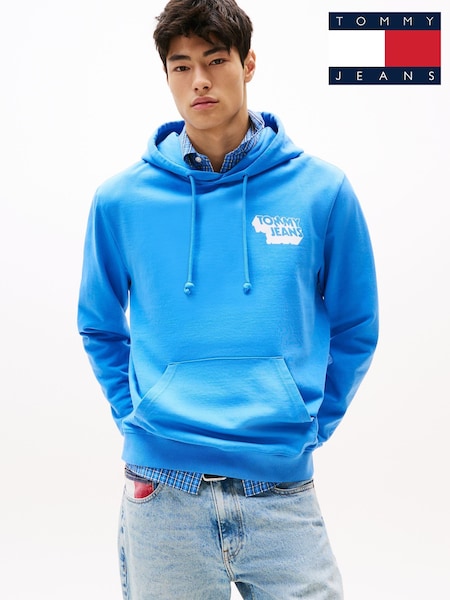 Tommy Jeans Blue Stack Logo Back Graphic Print Hoodie (H52397) | £70