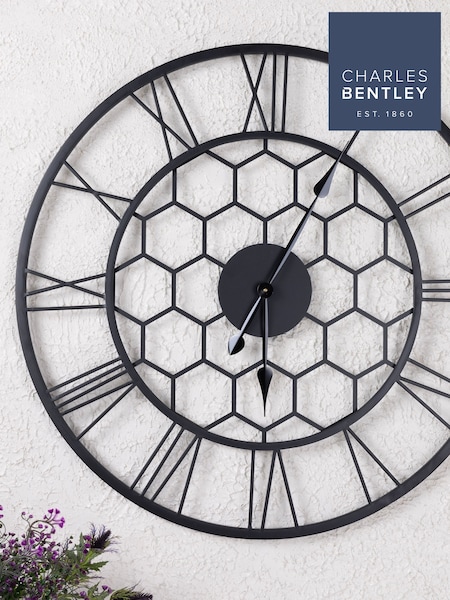 Charles Bentley Black Stanwick Skeleton Design Outdoor Wall Clock (H52448) | £67