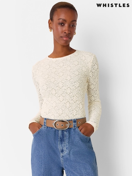 Whistles White Jersey Lace Long Sleeve Top (H52479) | £89