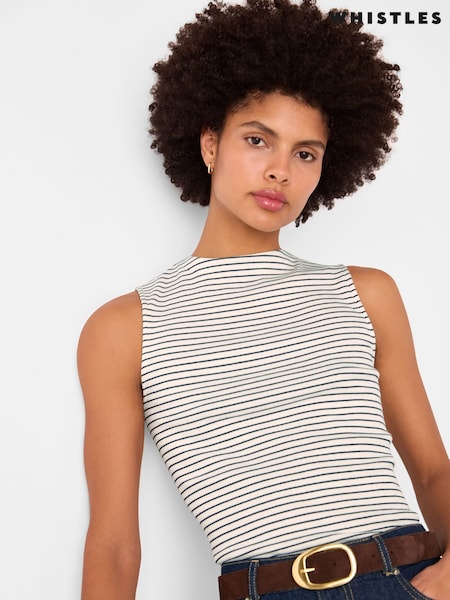 Whistles White Stripe High Neck Rib Tank Top (H52487) | £45