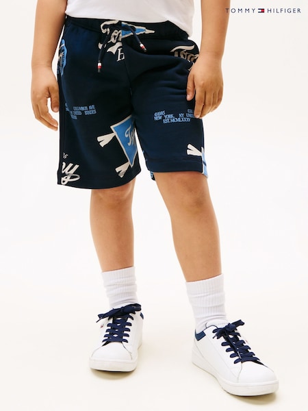 Tommy Hilfiger Blue All-Over Logo Print Sweat Shorts (H52509) | £40 - £50
