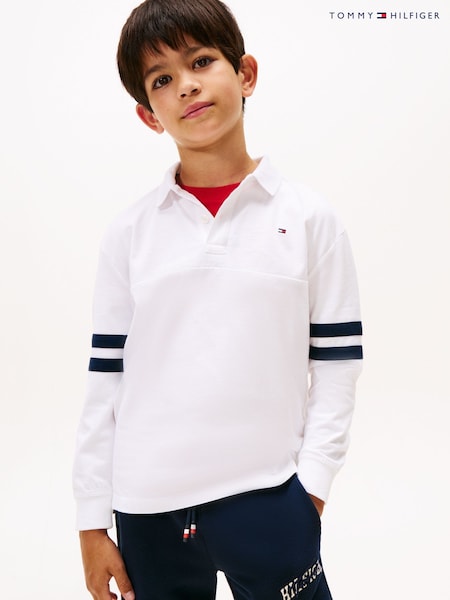 Tommy Hilfiger White Regular Fit Long Sleeve Polo Shirt (H52516) | £50 - £55