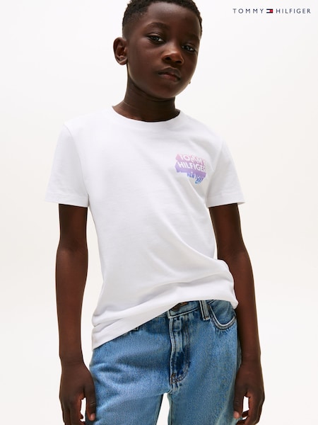 Tommy Hilfiger White Graffiti Logo Print T-Shirt (H52520) | £18 - £22