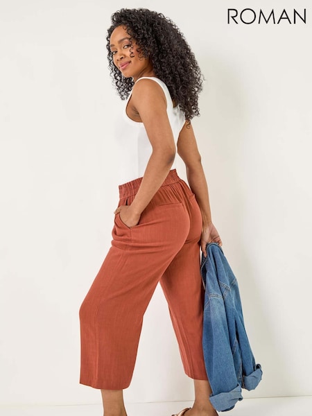 Roman Orange Petite Linen Mix Cropped Trousers (H52533) | £32