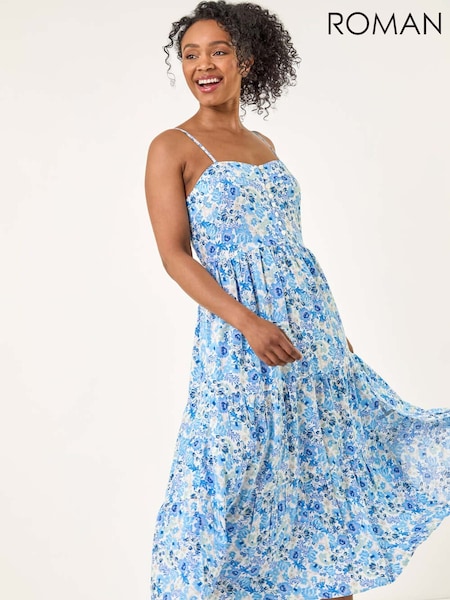 Roman Blue Petite Ditsy Floral Maxi Dress (H52553) | £50