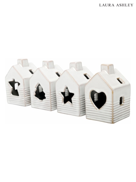 White Set of 4 Ceramic Village Houses Ornament (H52567) | £35