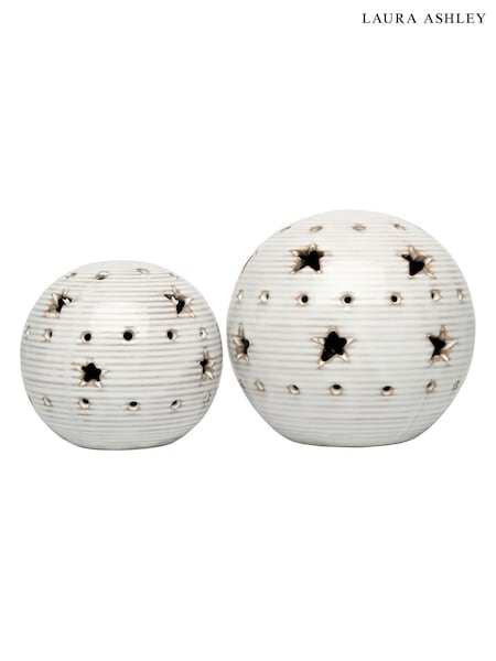 White Set of 2 Ceramic Star Ornaments (H52571) | £35