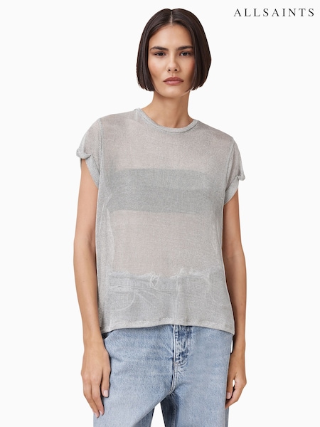 AllSaints Grey Thea Sparkle Top (H52585) | £69
