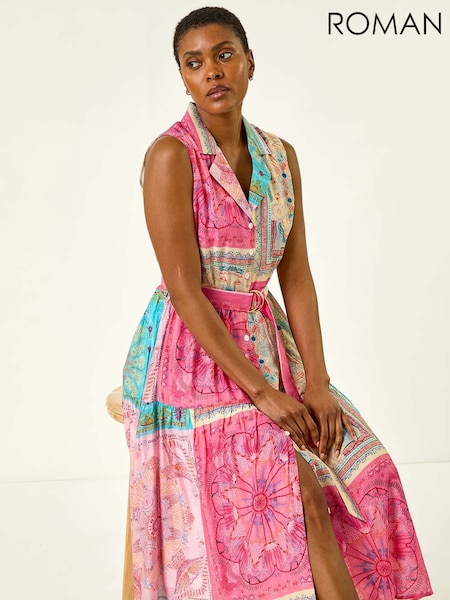 Roman Pink Patchwork Belted Shirt Dress (H52659) | £55