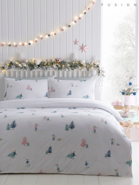 Fusion Multi Frosty Skier Easycare Christmas Duvet Cover Set (H52930) | £18 - £34