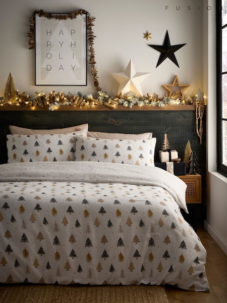 Fusion Monochrome Festive Trees 100% Brushed Cotton Duvet Cover Set (H52989) | £30 - £50